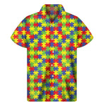 Autism Awareness Puzzle Pattern Print Men's Short Sleeve Shirt