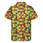 Autism Awareness Puzzle Pattern Print Men's Short Sleeve Shirt