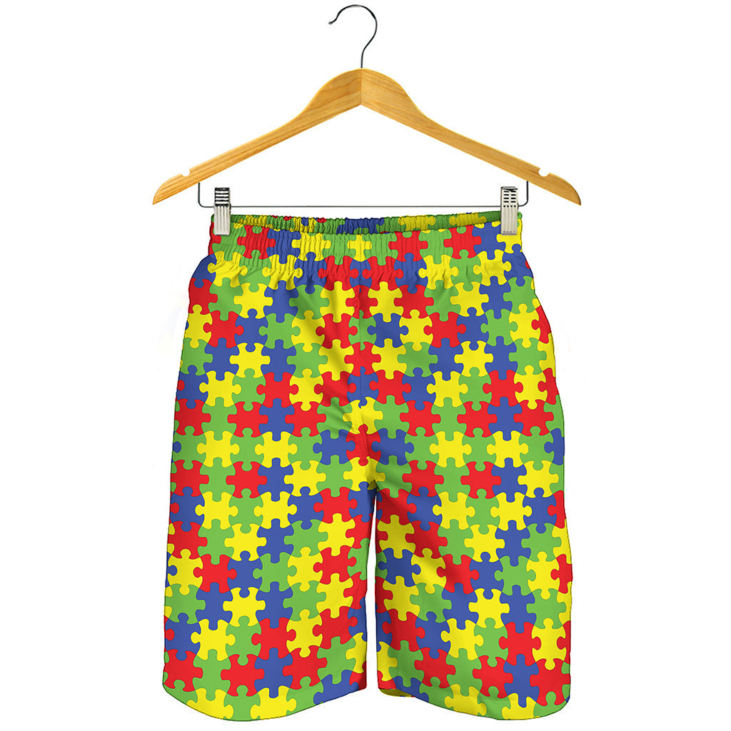 Autism Awareness Puzzle Pattern Print Men's Shorts