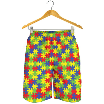 Autism Awareness Puzzle Pattern Print Men's Shorts