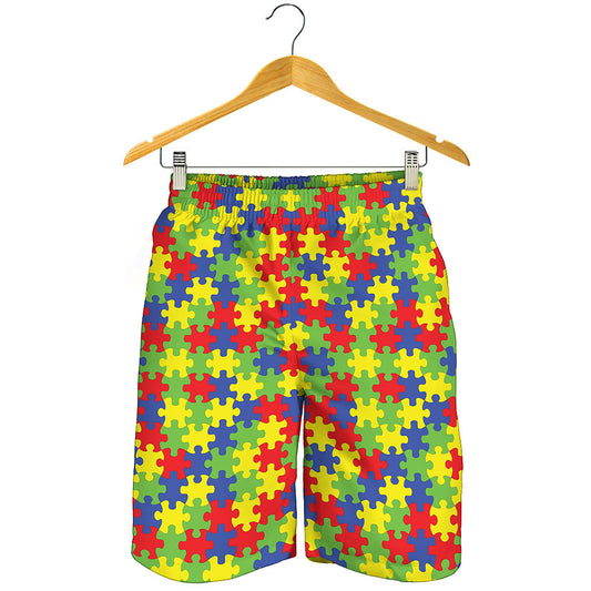 Autism Awareness Puzzle Pattern Print Men's Shorts