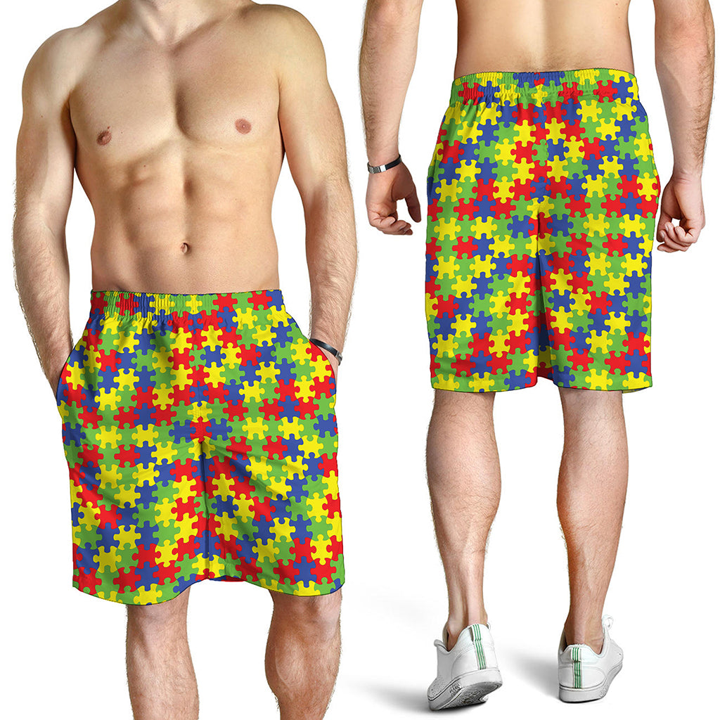 Autism Awareness Puzzle Pattern Print Men's Shorts
