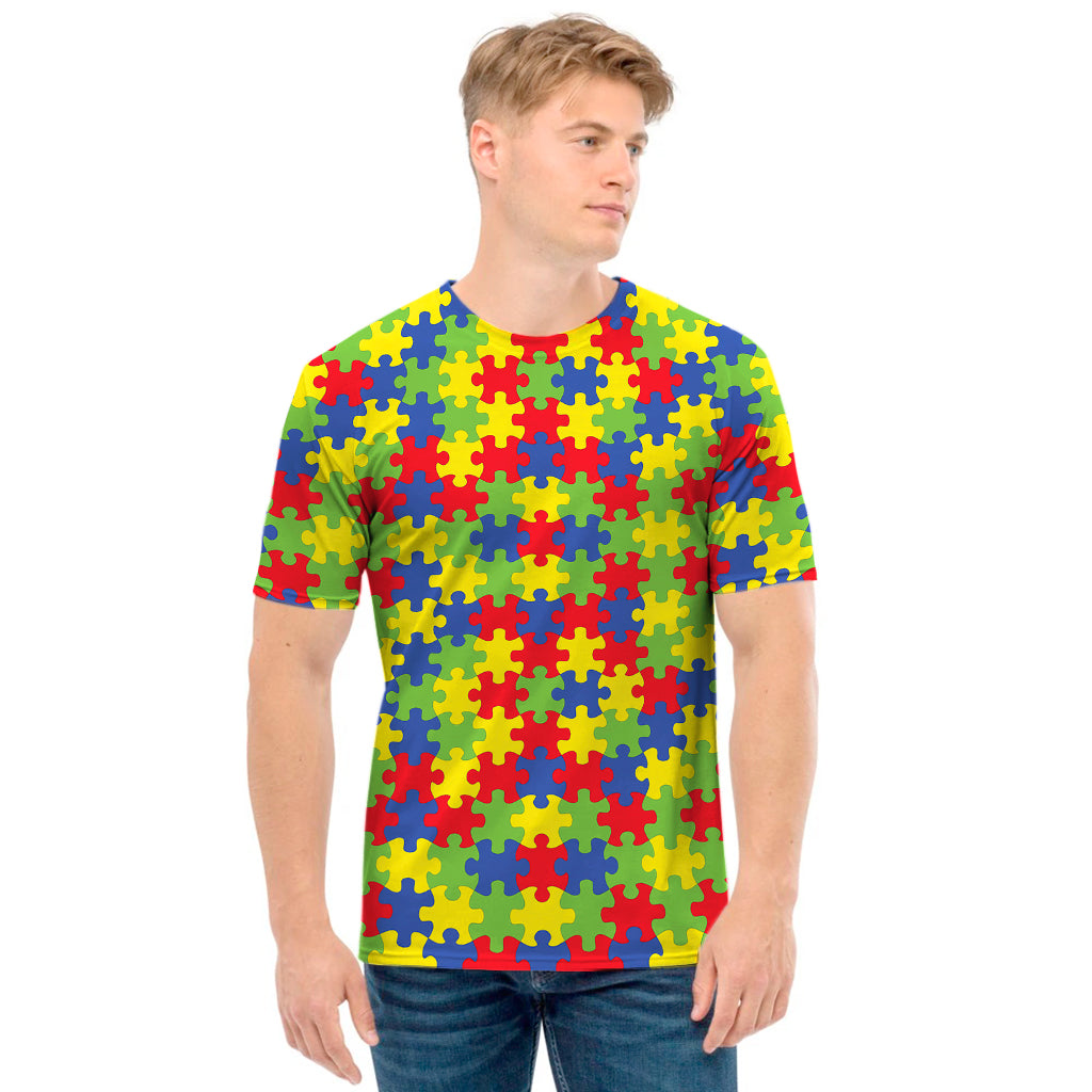 Autism Awareness Puzzle Pattern Print Men's T-Shirt