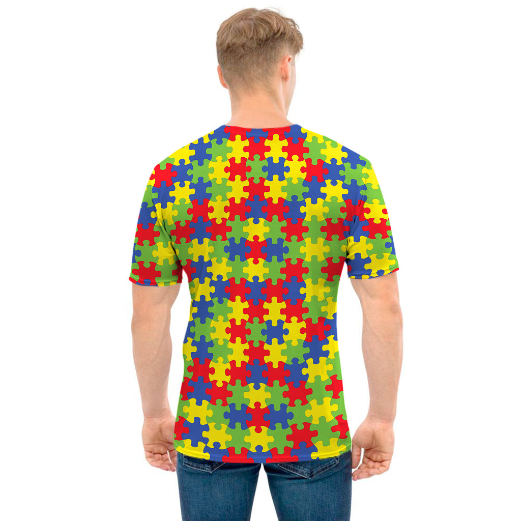 Autism Awareness Puzzle Pattern Print Men's T-Shirt