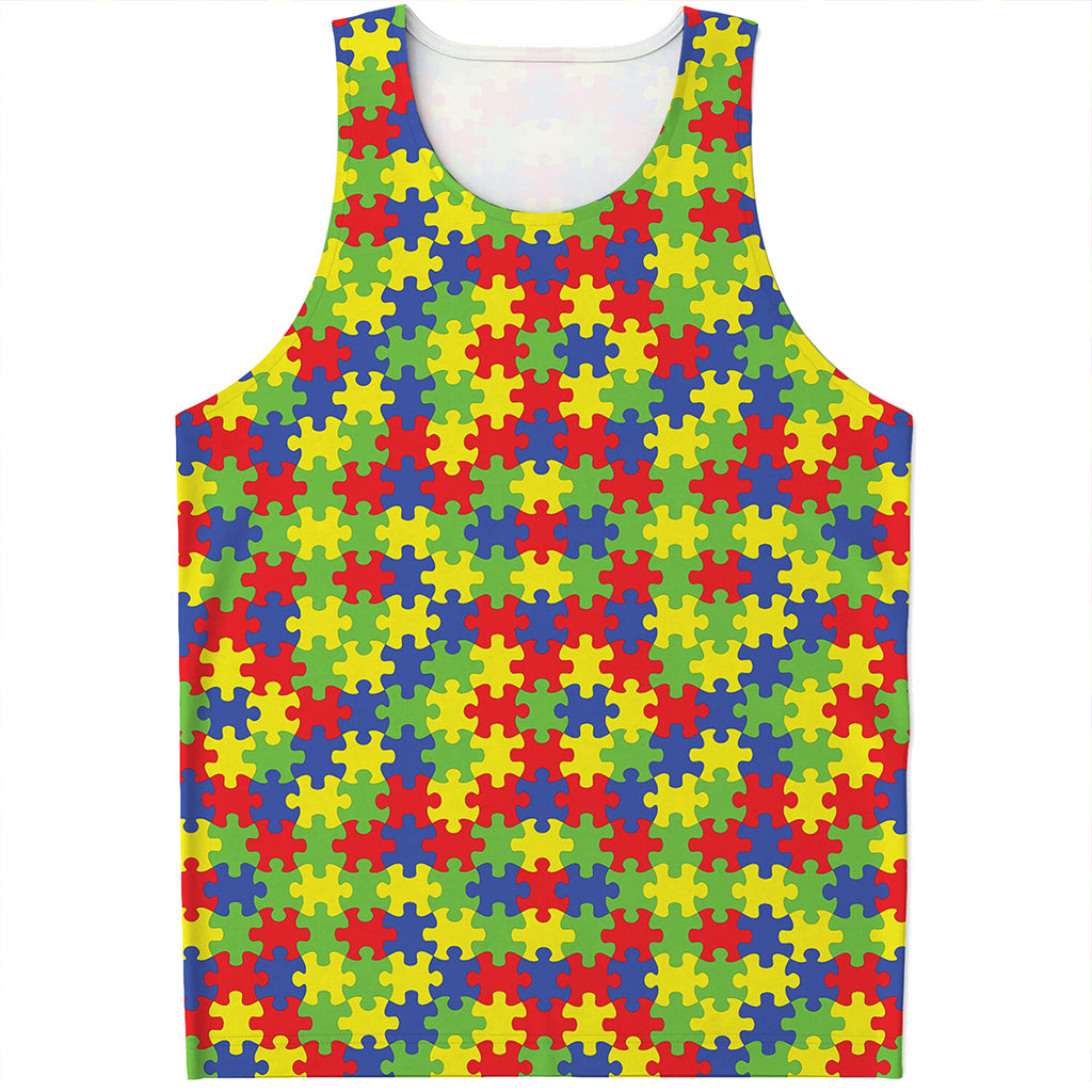 Autism Awareness Puzzle Pattern Print Men's Tank Top