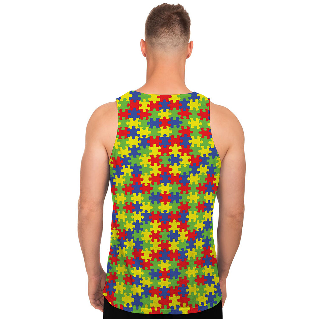 Autism Awareness Puzzle Pattern Print Men's Tank Top