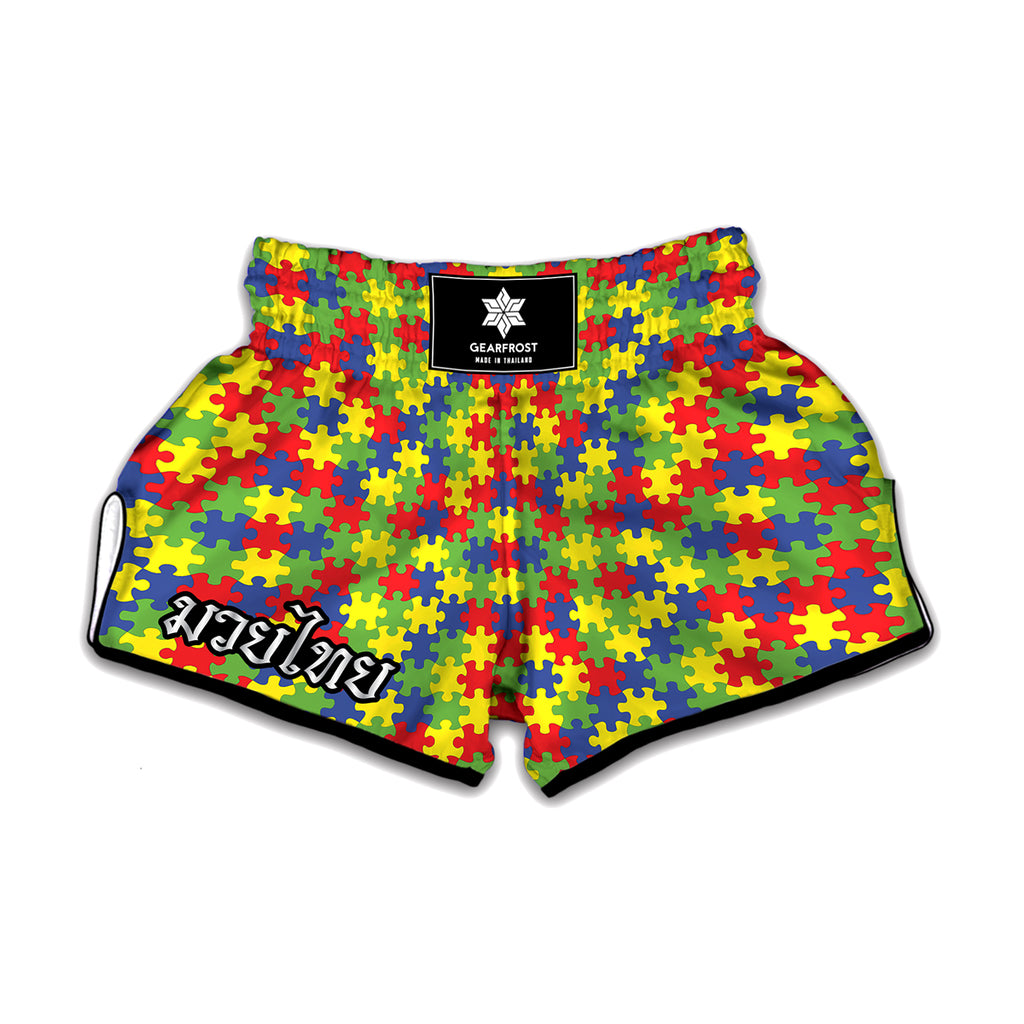 Autism Awareness Puzzle Pattern Print Muay Thai Boxing Shorts