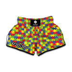 Autism Awareness Puzzle Pattern Print Muay Thai Boxing Shorts