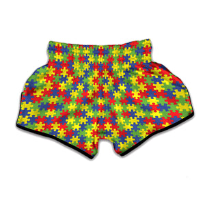 Autism Awareness Puzzle Pattern Print Muay Thai Boxing Shorts