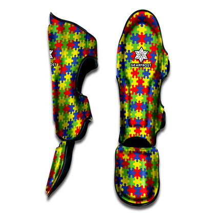 Autism Awareness Puzzle Pattern Print Muay Thai Shin Guard