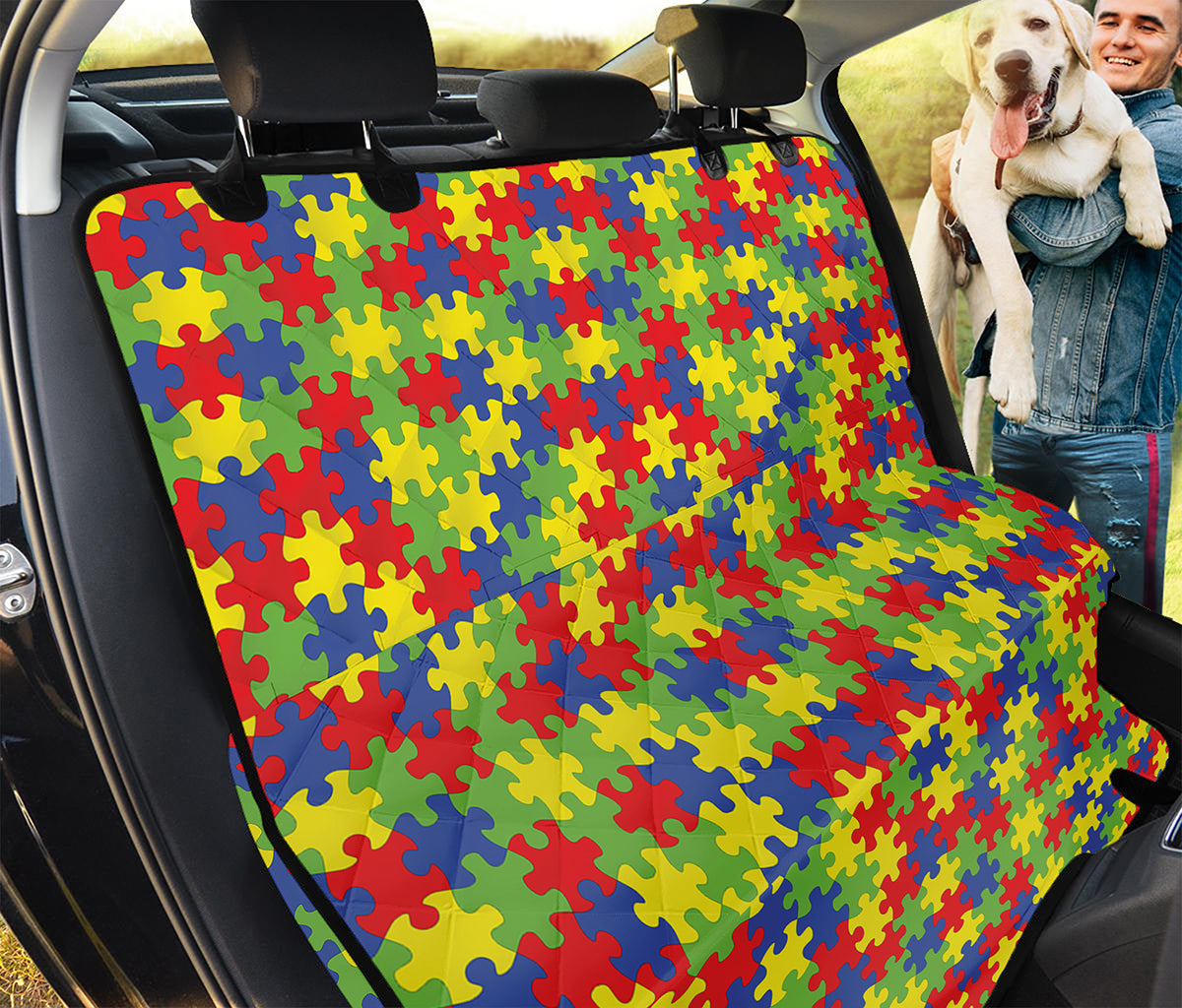 Autism Awareness Puzzle Pattern Print Pet Car Back Seat Cover