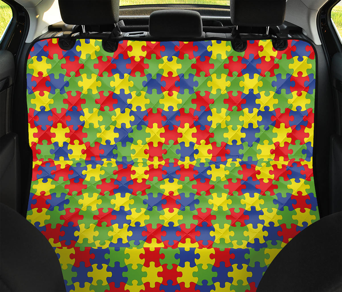 Autism Awareness Puzzle Pattern Print Pet Car Back Seat Cover