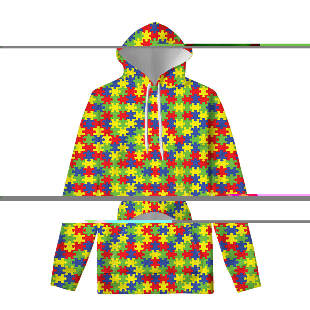 Autism Awareness Puzzle Pattern Print Pullover Hoodie
