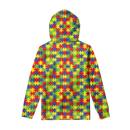 Autism Awareness Puzzle Pattern Print Pullover Hoodie