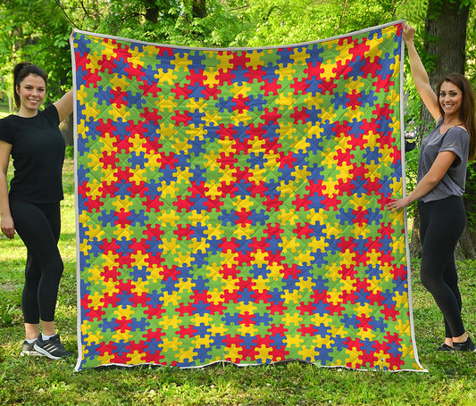 Autism Awareness Puzzle Pattern Print Quilt