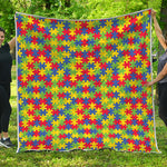 Autism Awareness Puzzle Pattern Print Quilt