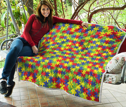 Autism Awareness Puzzle Pattern Print Quilt