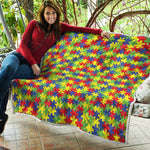 Autism Awareness Puzzle Pattern Print Quilt