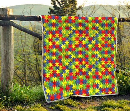 Autism Awareness Puzzle Pattern Print Quilt