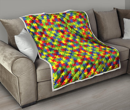 Autism Awareness Puzzle Pattern Print Quilt