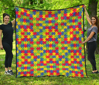 Autism Awareness Puzzle Pattern Print Quilt