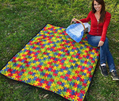 Autism Awareness Puzzle Pattern Print Quilt