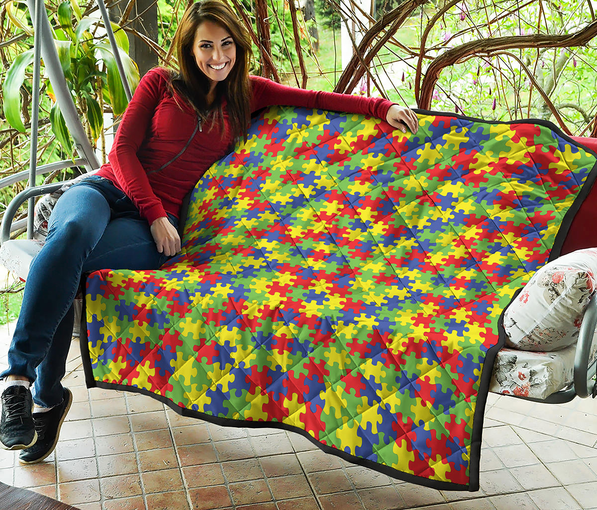 Autism Awareness Puzzle Pattern Print Quilt