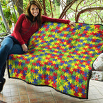 Autism Awareness Puzzle Pattern Print Quilt