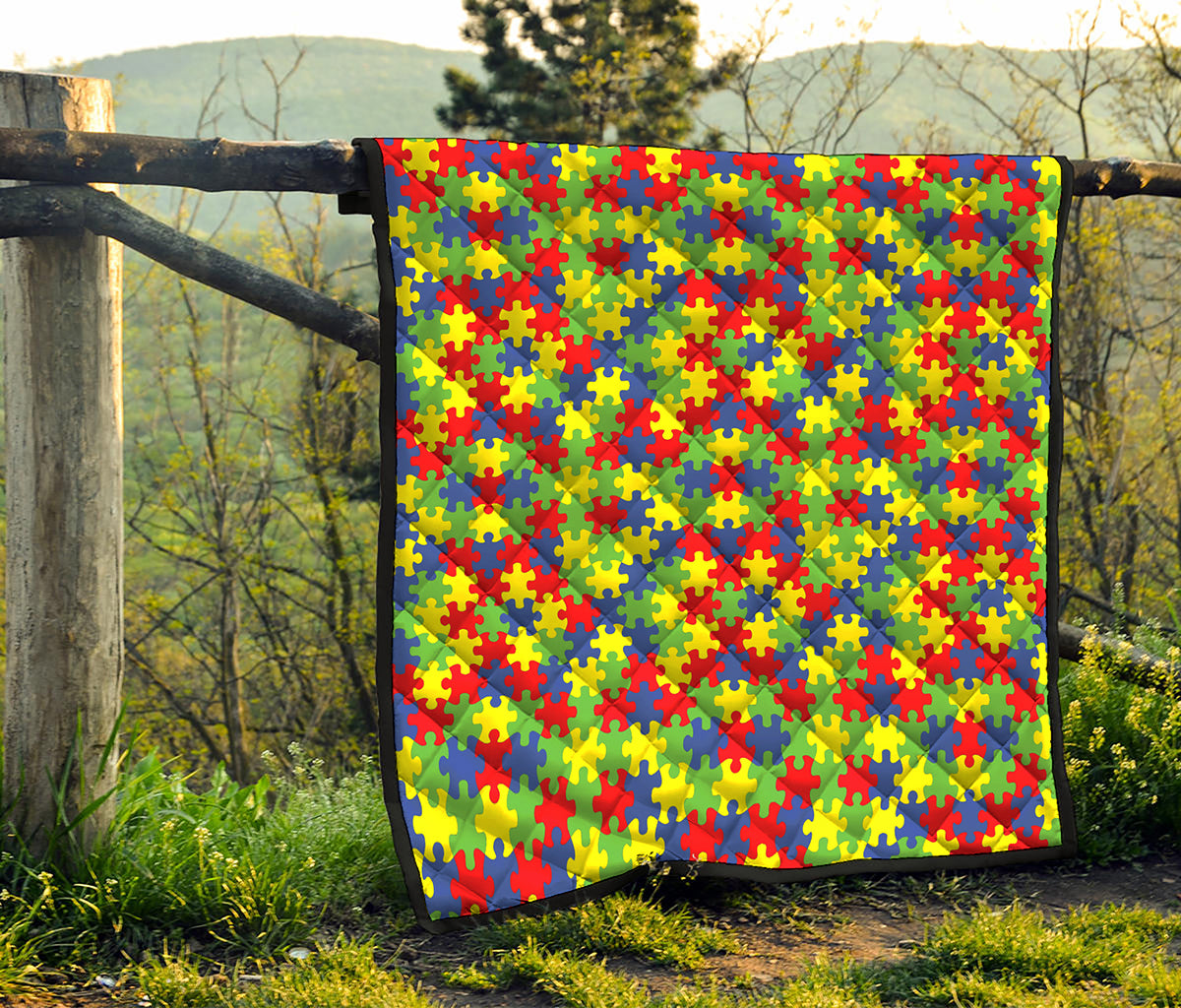 Autism Awareness Puzzle Pattern Print Quilt