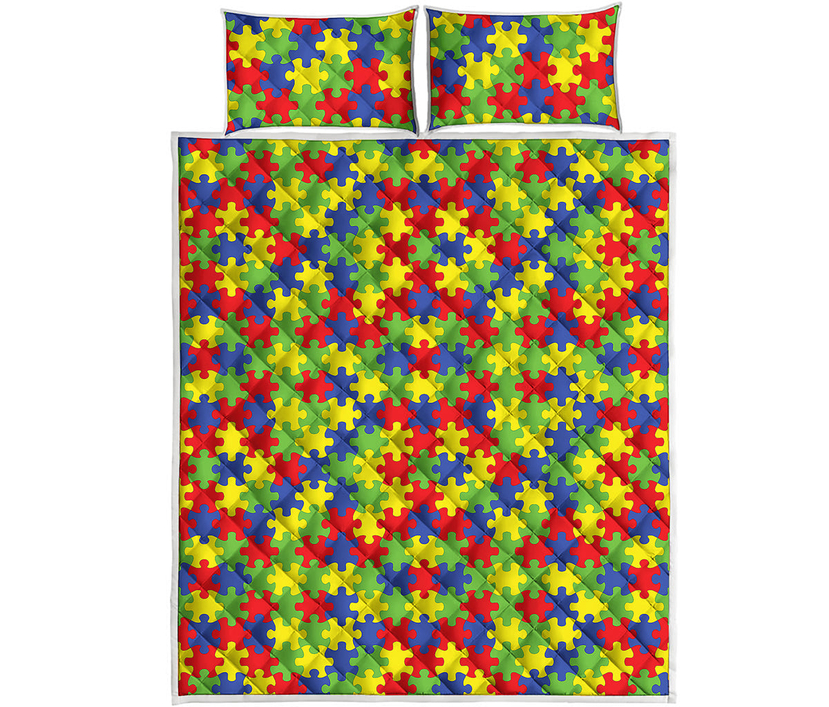 Autism Awareness Puzzle Pattern Print Quilt Bed Set