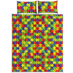 Autism Awareness Puzzle Pattern Print Quilt Bed Set