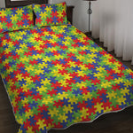 Autism Awareness Puzzle Pattern Print Quilt Bed Set
