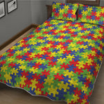 Autism Awareness Puzzle Pattern Print Quilt Bed Set
