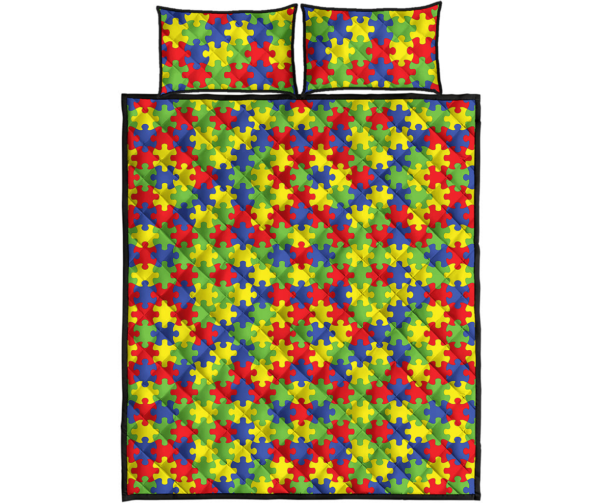 Autism Awareness Puzzle Pattern Print Quilt Bed Set