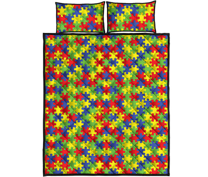Autism Awareness Puzzle Pattern Print Quilt Bed Set