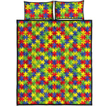 Autism Awareness Puzzle Pattern Print Quilt Bed Set