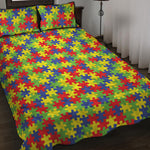 Autism Awareness Puzzle Pattern Print Quilt Bed Set