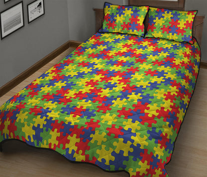 Autism Awareness Puzzle Pattern Print Quilt Bed Set