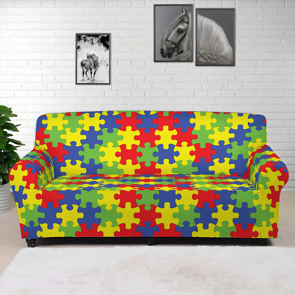 Autism Awareness Puzzle Pattern Print Sofa Cover