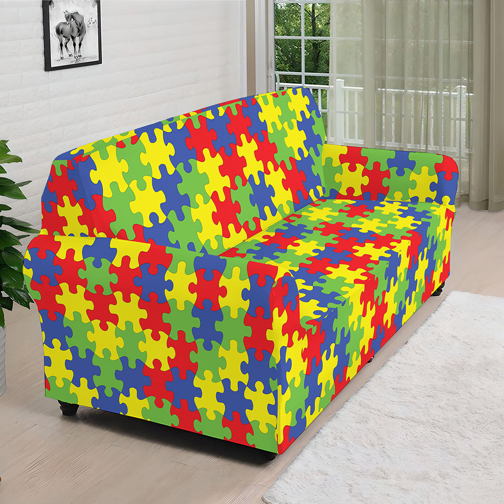 Autism Awareness Puzzle Pattern Print Sofa Cover