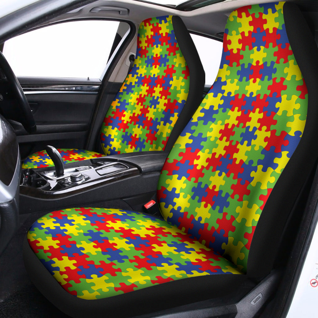 Autism Awareness Puzzle Pattern Print Universal Fit Car Seat Covers