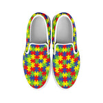 Autism Awareness Puzzle Pattern Print White Slip On Shoes