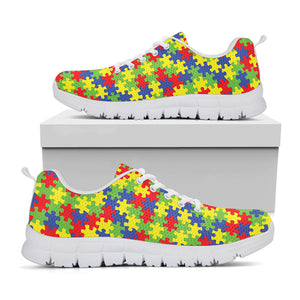 Autism Awareness Puzzle Pattern Print White Sneakers