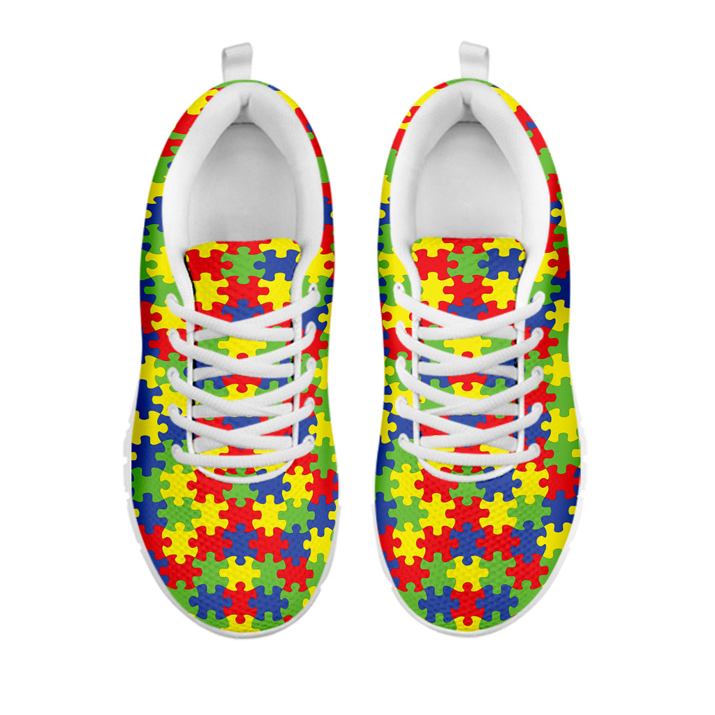 Autism Awareness Puzzle Pattern Print White Sneakers