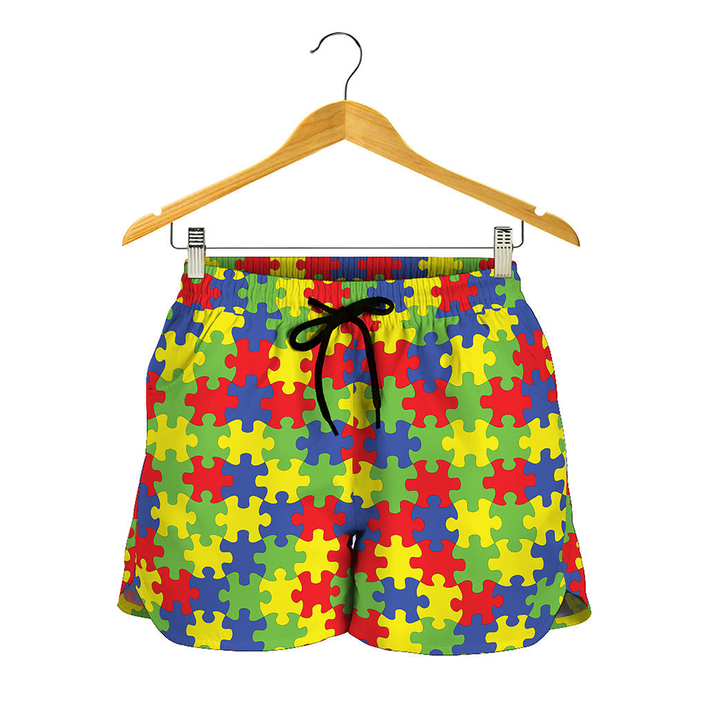 Autism Awareness Puzzle Pattern Print Women's Shorts