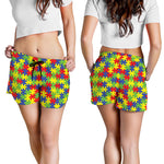 Autism Awareness Puzzle Pattern Print Women's Shorts