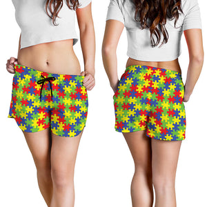 Autism Awareness Puzzle Pattern Print Women's Shorts