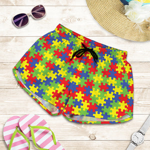 Autism Awareness Puzzle Pattern Print Women's Shorts