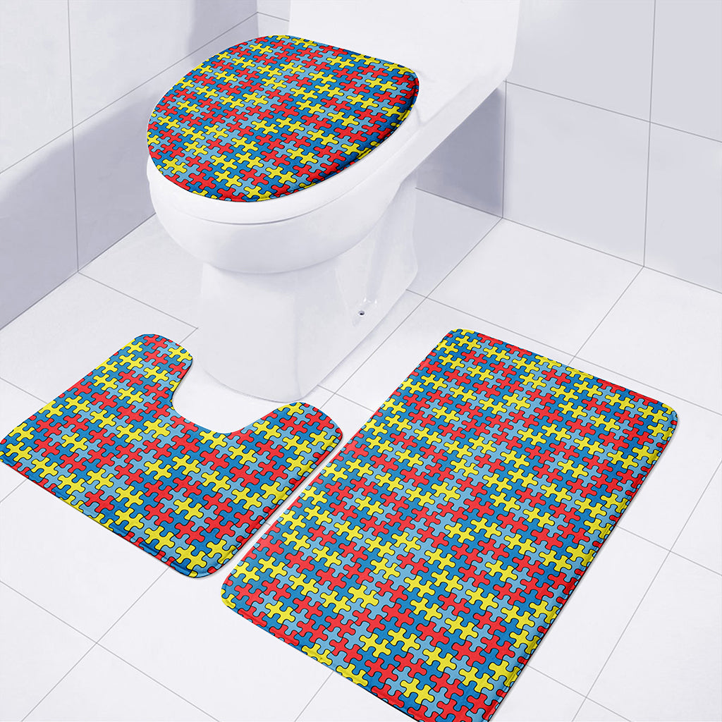 Autism Awareness Puzzle Print 3 Piece Bath Mat Set