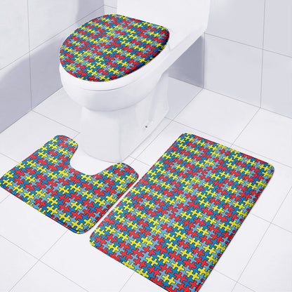 Autism Awareness Puzzle Print 3 Piece Bath Mat Set
